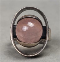Mid-Century Modern Silver Rose Quartz Ring