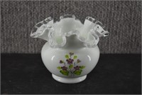 Fenton Silver Crest Ruffled Hand Painted Vase