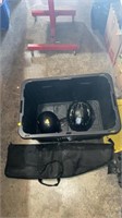 Rifle case, bike helmet, hard hat