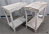 (2) White Wood Rustic Tray Tables
