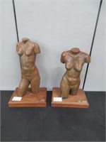 2 PLASTER WOMANS BODY SCULPTURES ON WOOD BASES