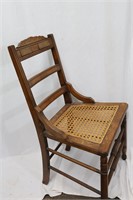 Antique Carved Wooden Chair W/ Caning