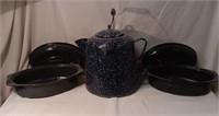 Enamelware: Blue/Wht Coffee Pot/Kettle, Roasters