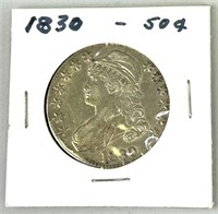 1830 Capped Bust Half (89% Silver).