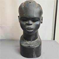 African Carved Ebony Heads Bust, Life-Size #1