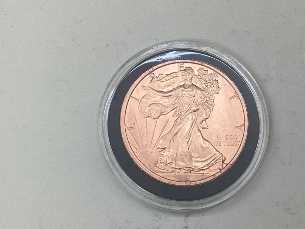 1 Oz. .999 Fine Copper Walking Liberty Round