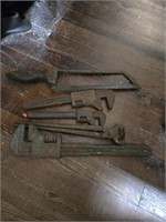 Lot of 5 Vtg. Cast Iron Tools (Pipe Wrenches,Saws)