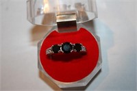 Sterling Silver Black Sapphire 3 Stone Ring Size 8
