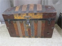 ANTIQUE BANDED DOME TOP TRUNK 23"T X 34.5"W X19"D