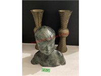 Vintage Amphora Bust of a Boy, 2 Tajma Brass