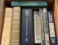 Book box lot - Holy Bible, Treasury of Gardening,
