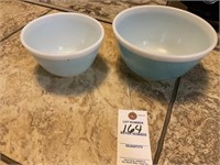 Two Blue Pyrex Bowls