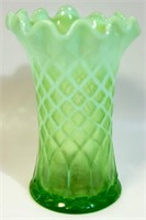 PRETTY 1930'S GREEN OPALESCENT LATTICE VASE