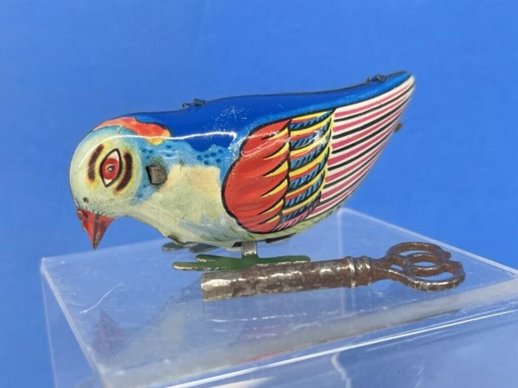 Mechanical Toy, Blue And Red Pecking Bird, With