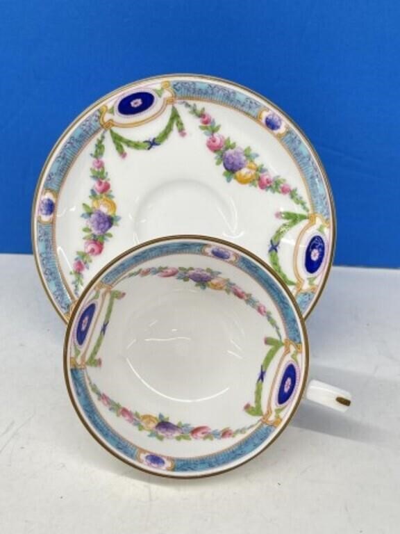 Royal Worcester Cup And Saucer With Floral Swags