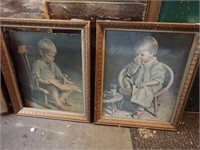 Boy & Girl Pictures In Wooden Frames - 19"Wx23"H