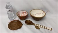 Wooden Spoon & Rest Set, Thankful & White Bowls