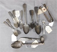 Group of 14 Early American Coin Silver Utensils