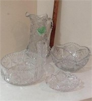Cut glass bowls, vase and pitcher
