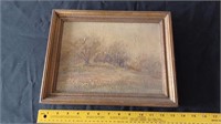 Antique oil painting cottage odd signature