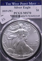 2019 W PCGS MS70 SILVER EAGLE