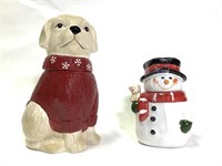 Ceramic Dog w/ Sweater & Snowman