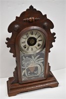 Antique Wood Clock w/Key. Untested