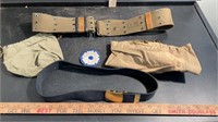 VINTAGE US MILITARY BELT, WWII BADGE AND ETC