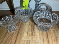 MISC. GROUP OF CUT AND PRESSED GLASS ITEMS, VASES,