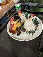 Lot of Chicken Figures & Tray Platter