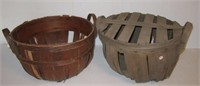 (2) Round bottom bushel baskets. One has lid.