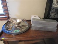 Silver Plate Utensils- Platter - Gravy Boat