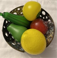 Hand made ceramic fruit bowl 8” w/glass fruit