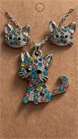 3 pc set, sparkly cat necklace and earrings. 1