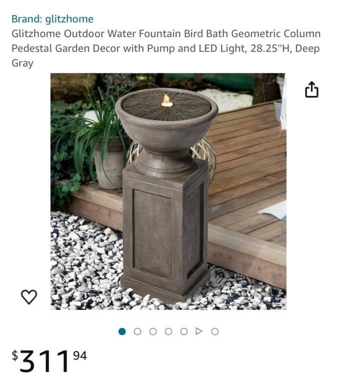 WATER FOUNTAIN BIRD BATH (OPEN BOX)