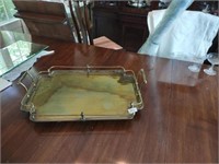 Brass serving tea tray with handles. 22" x 15.5".
