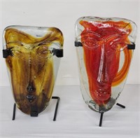 Art glass hand blown faces on stands