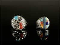 Tuquoise Coral Lapis Navajo Sterling Mens Rings
