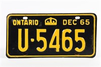 1965 ONTARIO SINGLE EMBOSSED METAL LICENSE PLATE