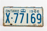 1966 ONTARIO SINGLE EMBOSSED METAL LICENSE PLATE