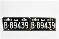 1961 ONTARIO PAIR  EMBOSSED METAL LICENSE PLATES