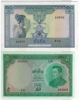 Laos 5 &10 Kip 1957,62,aUNC.est $20.LA5a