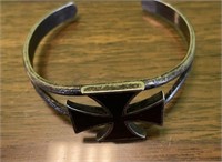 Sterling Silver 925 Iron Cross Bangle