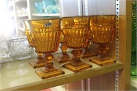 LOT OF SIX AMBER COLORED FOOTED  GLASSES