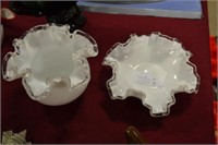 2 fluted milkglass dishes