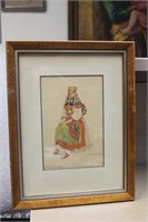 Artist signed framed watercolor Hungarian painting