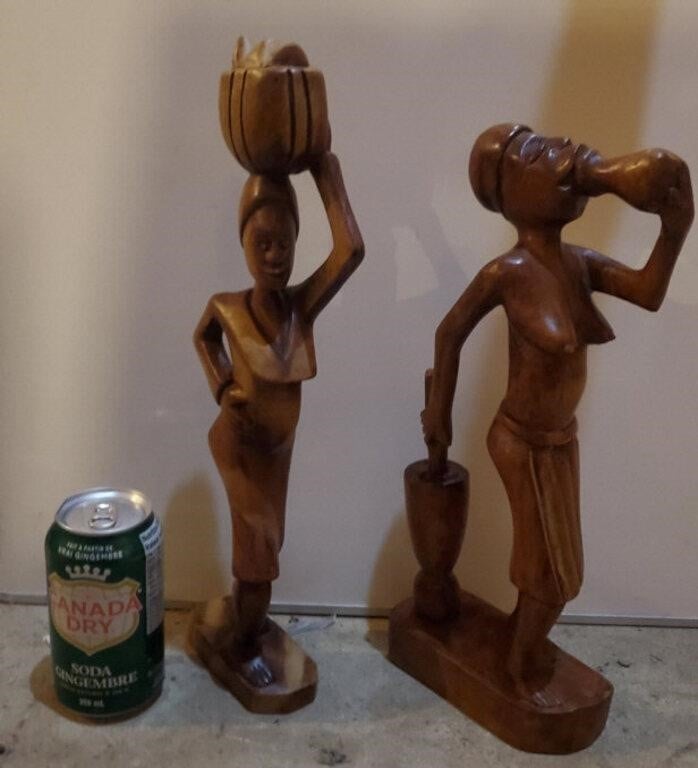 2 Carved Wooden Statues