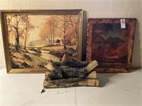 (2) Pictures & Electric Faux Fire Logs