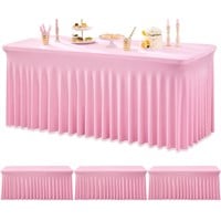 Htper 3 Packs Baby Pink Spandex Tablecloths for 6