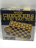 WOOD CHECKERS & TIC TAC TOE GAME BOARD